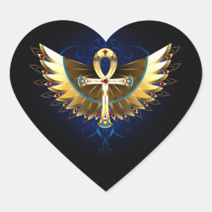 Gold Ankh mit Wings Herz-Aufkleber