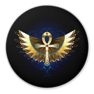 Gold Ankh mit Wings Keramikknauf