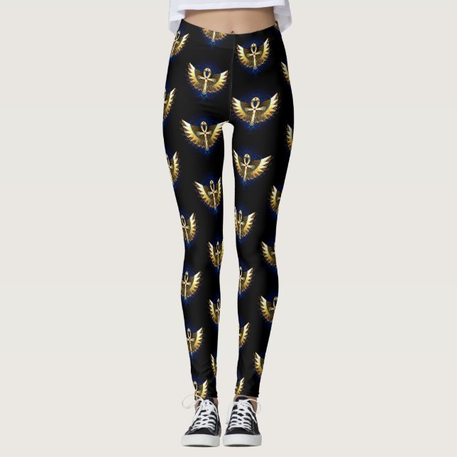 Gold Ankh mit Wings Leggings (Vorderseite)