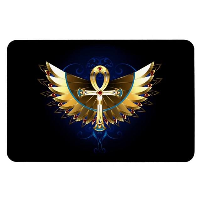 Gold Ankh mit Wings Magnet (Horizontal)