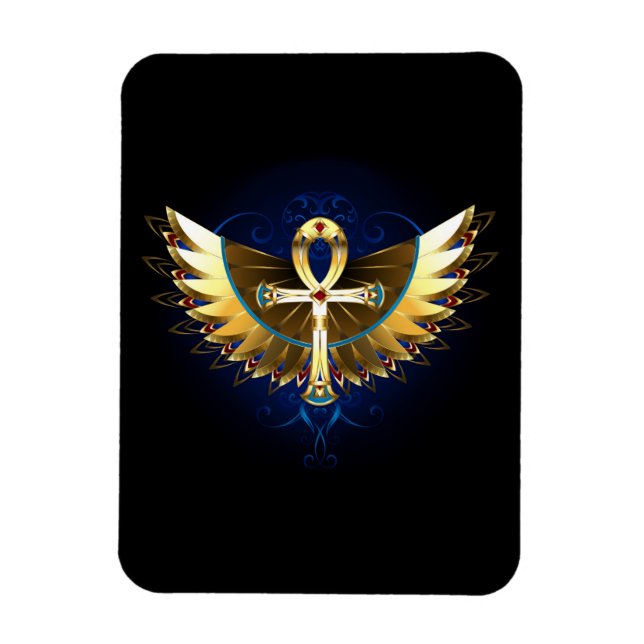 Gold Ankh mit Wings Magnet (Vertikal)