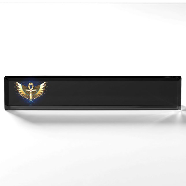 Gold Ankh mit Wings Namensplakette (Vorderseite)