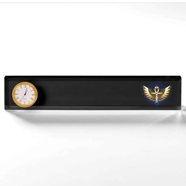 Gold Ankh mit Wings Namensplakette (Vorderseite)