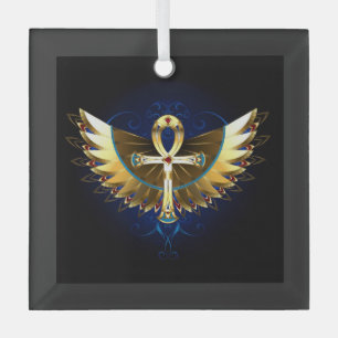 Gold Ankh mit Wings Ornament Aus Glas