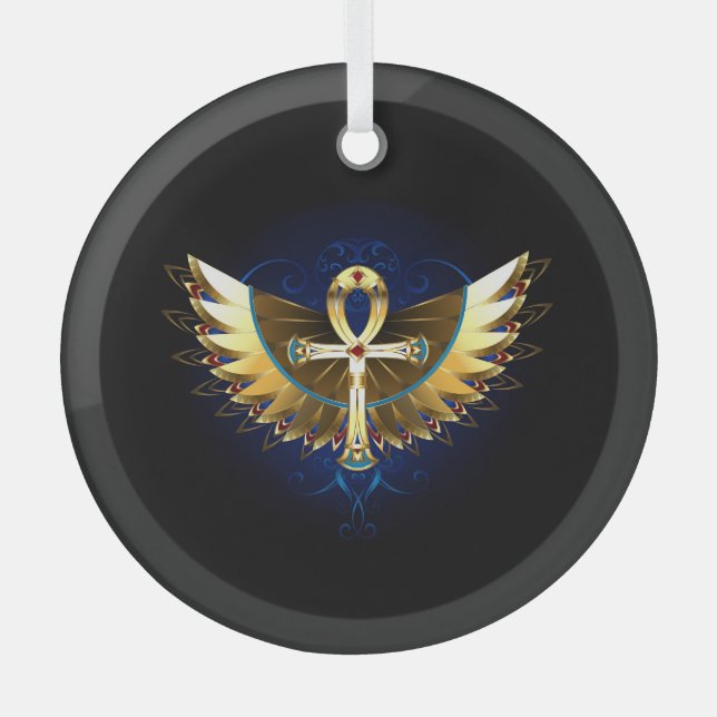 Gold Ankh mit Wings Ornament Aus Glas (Vorderseite)