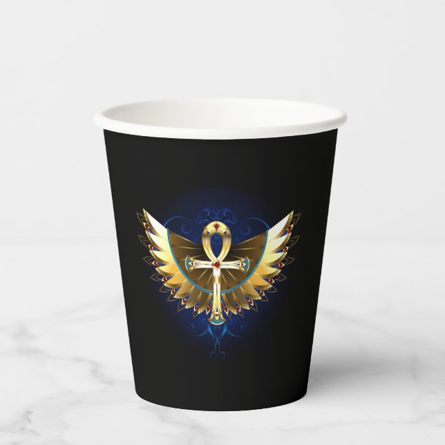 Gold Ankh mit Wings Pappbecher (Vorderseite)