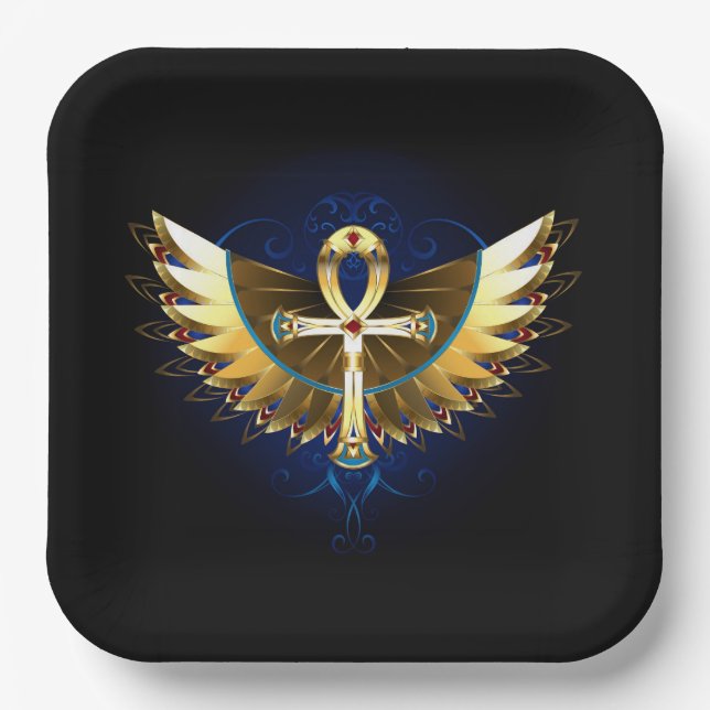 Gold Ankh mit Wings Pappteller (Vorderseite)