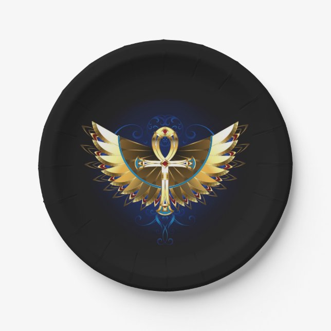 Gold Ankh mit Wings Pappteller (Vorderseite)