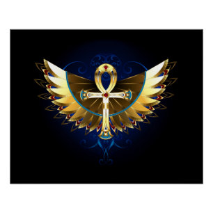 Gold Ankh mit Wings Poster