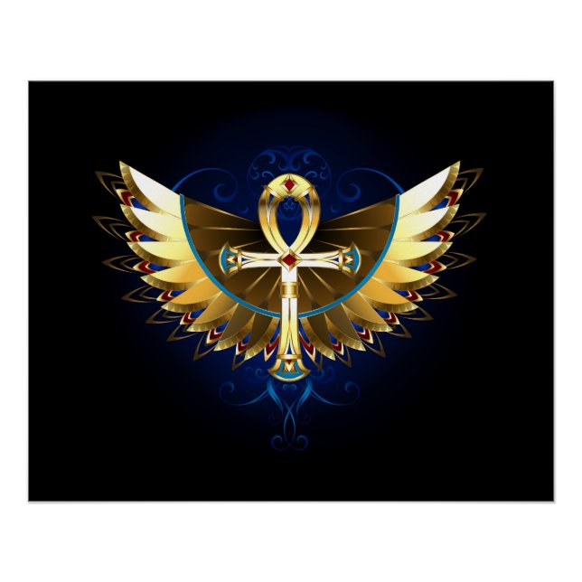 Gold Ankh mit Wings Poster (Vorderseite)