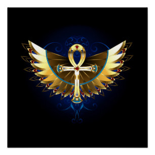 Gold Ankh mit Wings Poster