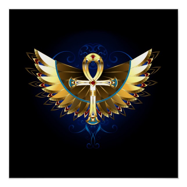 Gold Ankh mit Wings Poster (Vorderseite)