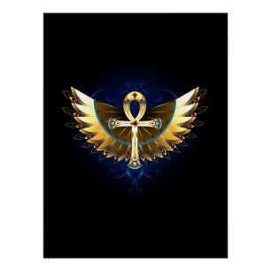 Gold Ankh mit Wings Poster