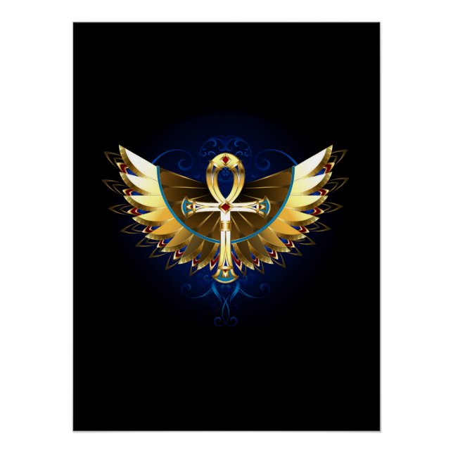 Gold Ankh mit Wings Poster (Vorderseite)