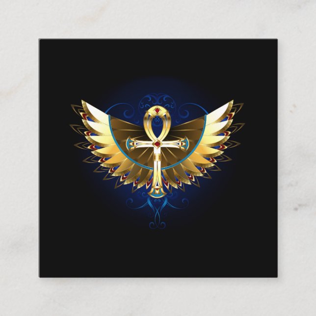 Gold Ankh mit Wings Quadratische Visitenkarte (Vorderseite)
