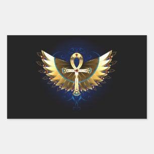 Gold Ankh mit Wings Rechteckiger Aufkleber
