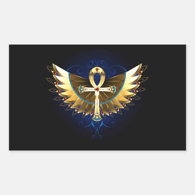 Gold Ankh mit Wings Rechteckiger Aufkleber (Vorderseite)