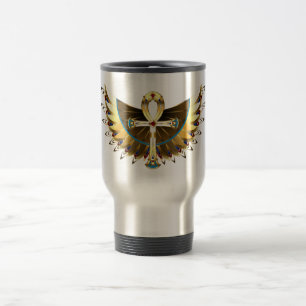 Gold Ankh mit Wings Reisebecher