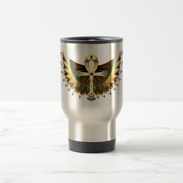 Gold Ankh mit Wings Reisebecher (Mittel)