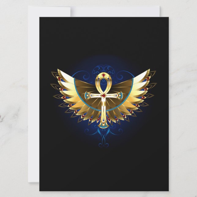 Gold Ankh mit Wings Save The Date (Vorderseite)