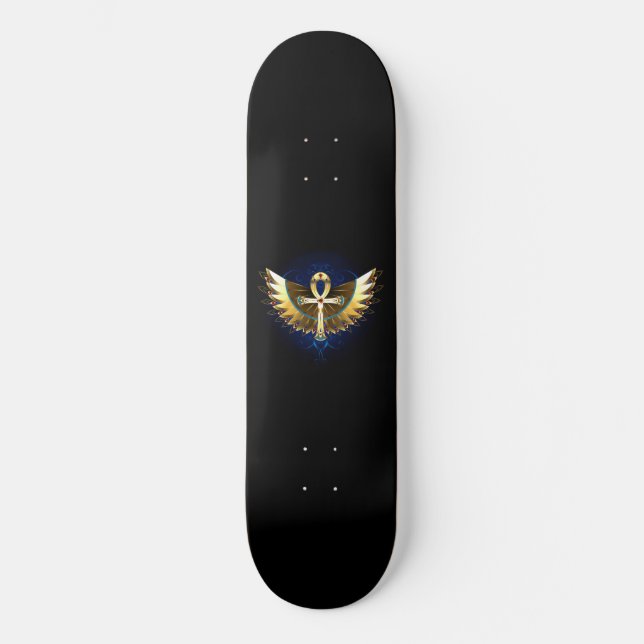 Gold Ankh mit Wings Skateboard (Vorderseite)