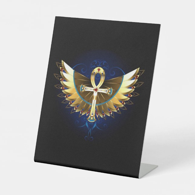 Gold Ankh mit Wings Sockelschild (Vorderseite)