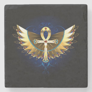 Gold Ankh mit Wings Steinuntersetzer