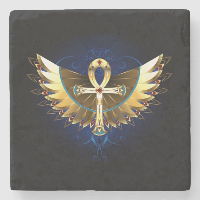 Gold Ankh mit Wings Steinuntersetzer (Vorderseite)