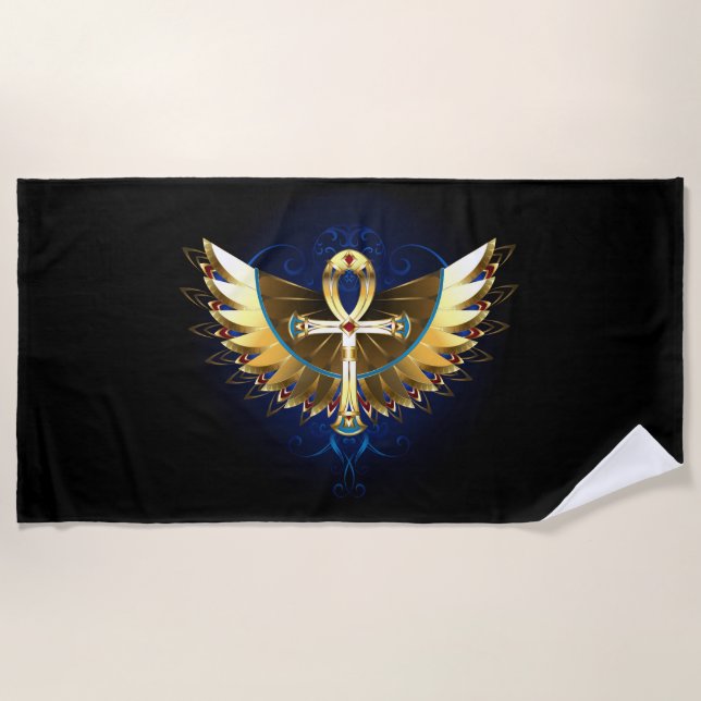 Gold Ankh mit Wings Strandtuch (Vorderseite)