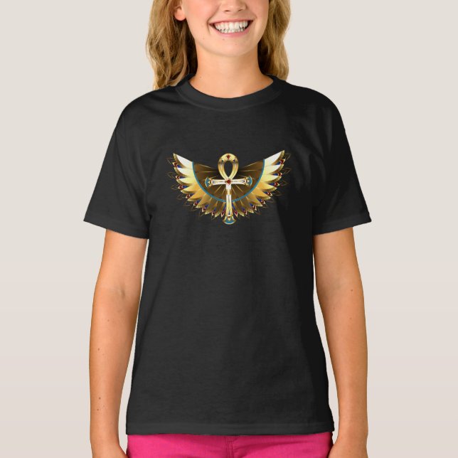 Gold Ankh mit Wings T-Shirt (Vorderseite)