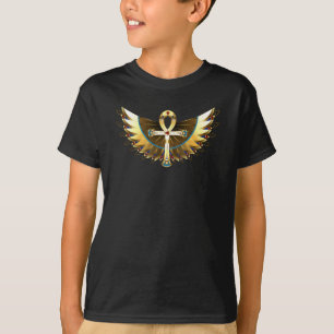Gold Ankh mit Wings T-Shirt
