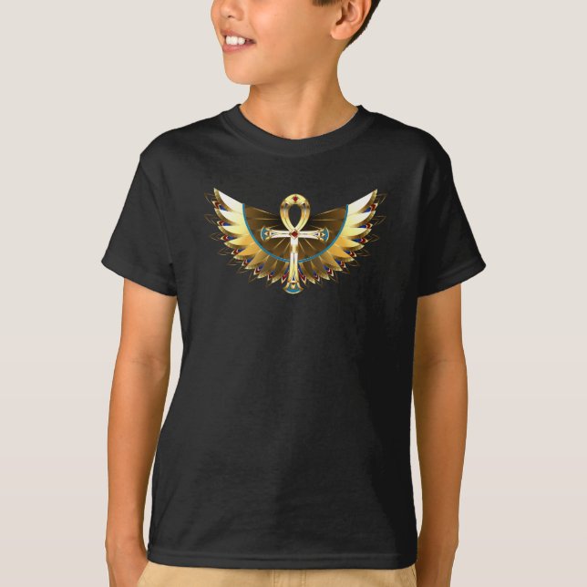 Gold Ankh mit Wings T-Shirt (Vorderseite)