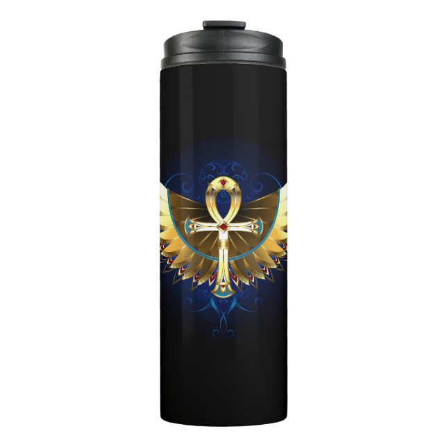 Gold Ankh mit Wings Thermosbecher (Vorderseite)