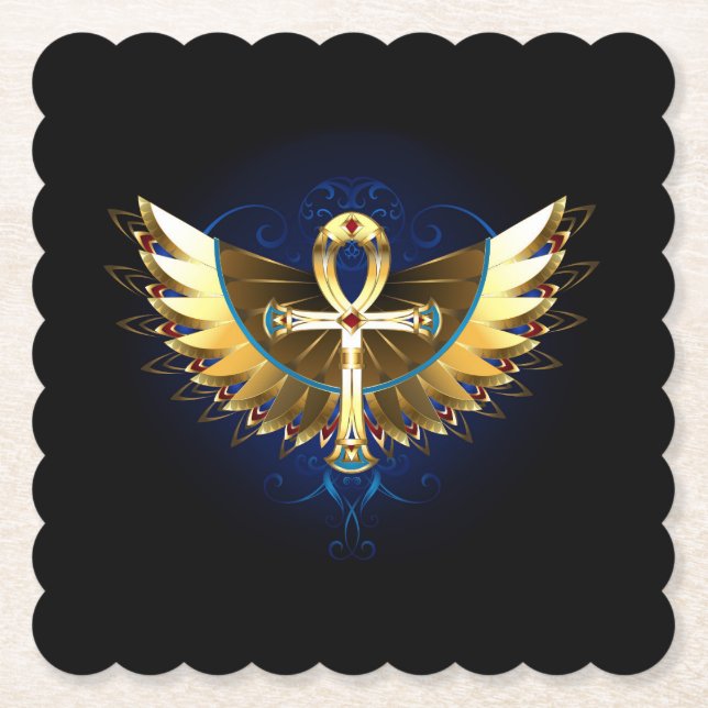 Gold Ankh mit Wings Untersetzer (Vorderseite)