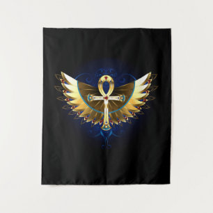 Gold Ankh mit Wings Wandteppich