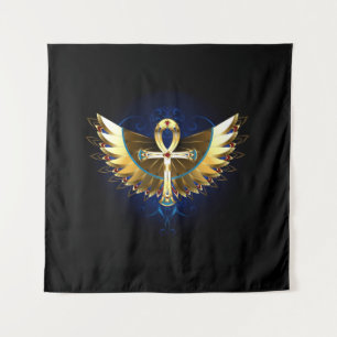Gold Ankh mit Wings Wandteppich