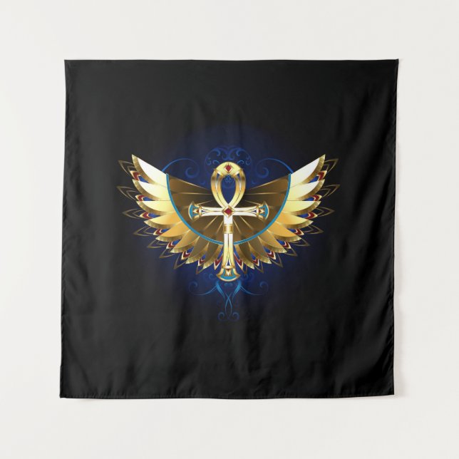 Gold Ankh mit Wings Wandteppich (Vorderseite)