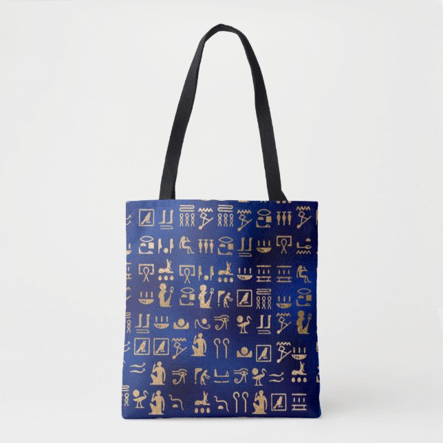 Gold antike ägyptische Hieroglyphen auf Blue Tasche (Vorderseite)