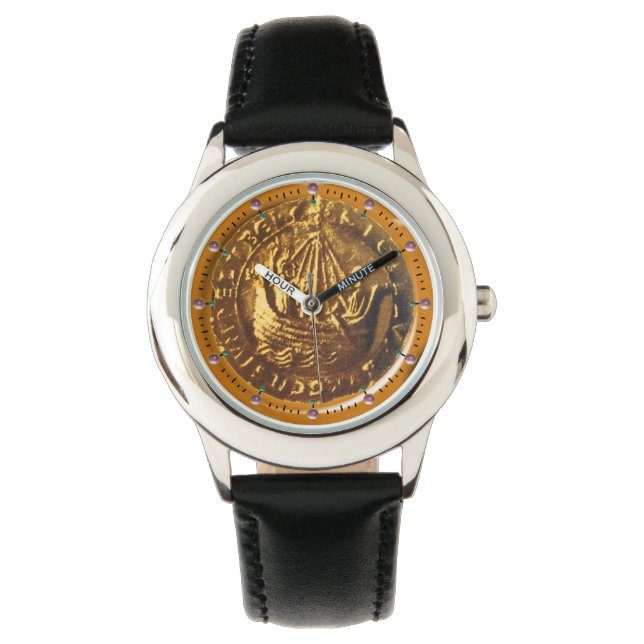 GOLD ANTIQUE SCHIFF,GALLEON-MÜNZENWachs-Siegel Armbanduhr (Vorderseite)