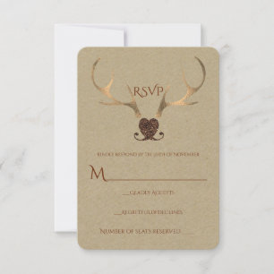 Gold Antler & Brown Paper Rustic Wedding RSVP Karte