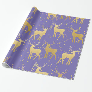 Gold Antler Rentier Elegant Periwinkle Polka Dots Geschenkpapier