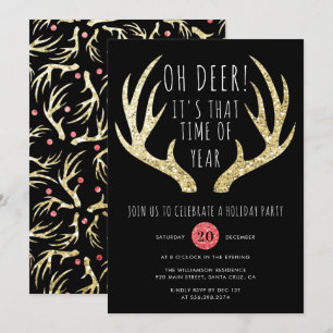Gold Antlers Noël Fête Invitation