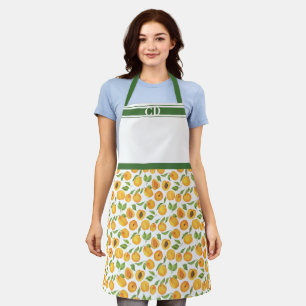 Gold Apricot Botanical All-over Print Monogram Schürze