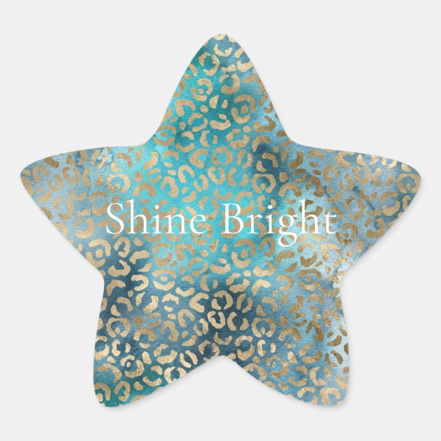 Gold Aqua Aquamarin Blue Leopard Print Stern-Aufkleber (Vorderseite)