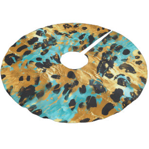 Gold Aqua Black Leopard Polyester Weihnachtsbaumdecke