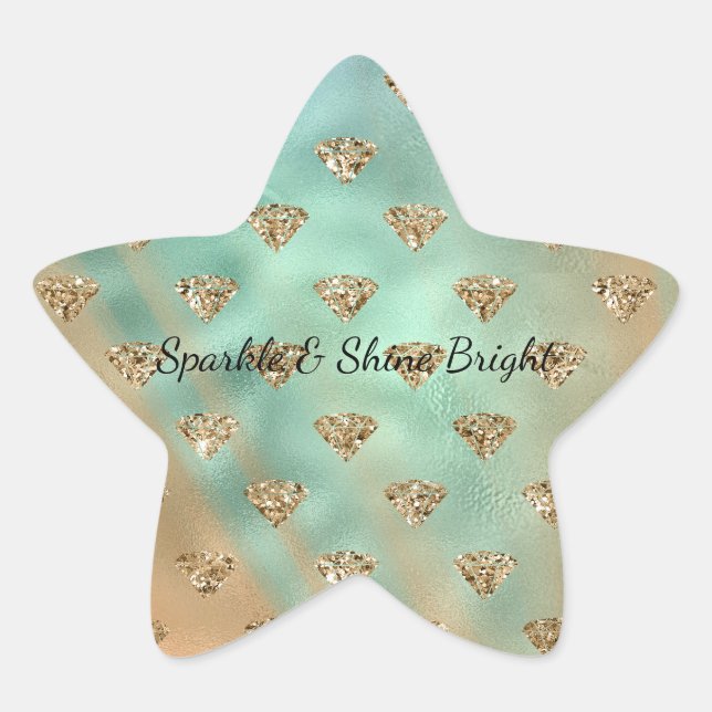 Gold Aqua Glam Glitzer Diamonds Stern-Aufkleber (Vorderseite)