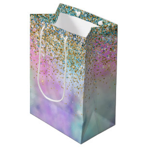 Gold Aqua Glitzer Lila Weißes Einhorn Mittlere Geschenktüte