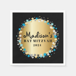 GOLD Aqua Gold Stars Bar Bat Mitzvah Napkin Serviette