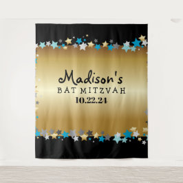 GOLD Aqua Gold Stars Bat Mitzvah Foto Op Hintergru Wandteppich