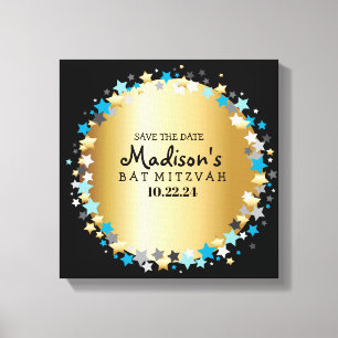 GOLD Aqua Gold Stars Bat Mitzvah Sign in Board Leinwanddruck